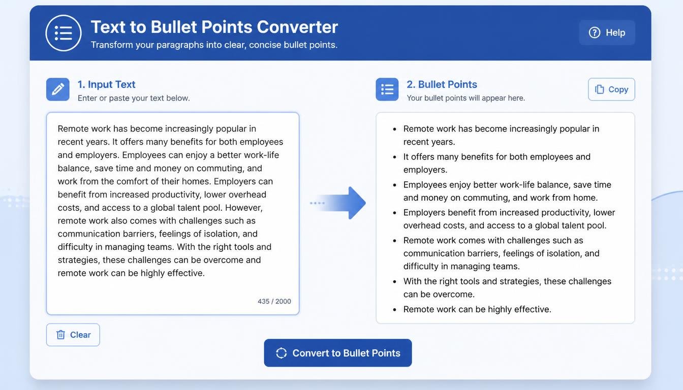 Text to Bullet Points Converter: Turn Long Text Into Clear, Easy-to-Read Lists